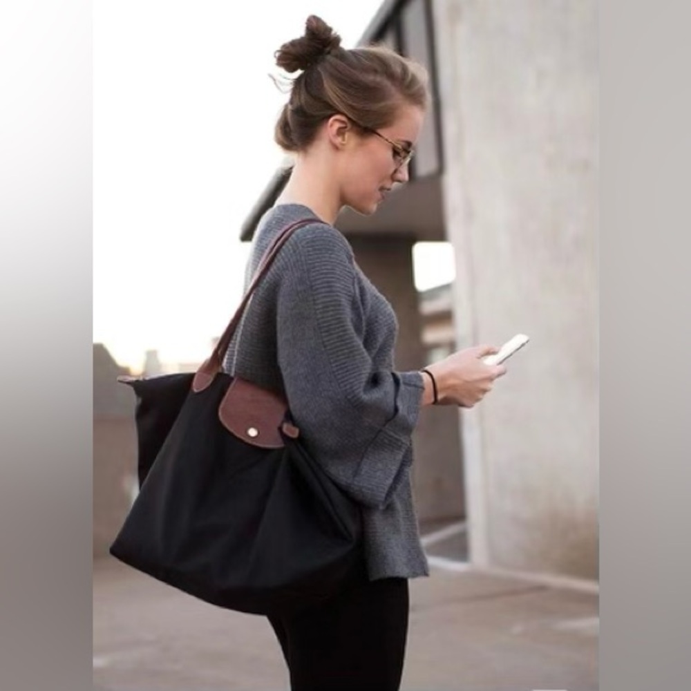 Longchamp Le Pliage large Black and Brown Tote Bag